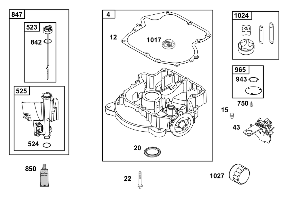 Crankcase Cover/Sump And Lubrication Group Diagram and Parts List for 33S777-0004-G1 200000 - 399999 Briggs and Stratton Engine
